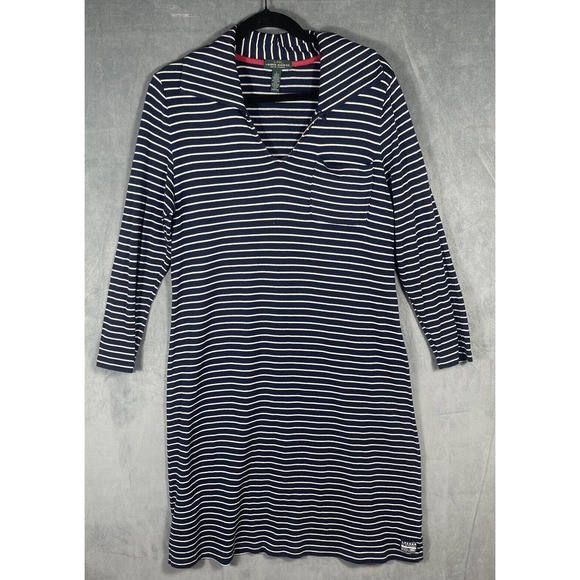 Dresses & Skirts - LRL LAUREN JEANS CO. Blue & White‎ Striped 3/4 Sleeve Cotton Dress Size Large